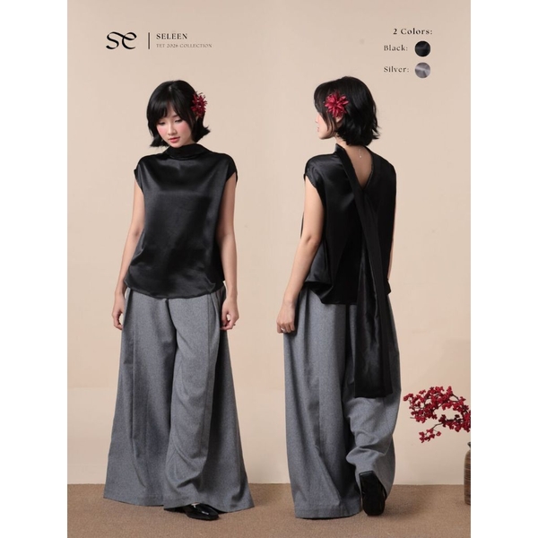 Relaxed Silk Batwing Tie-Back Top, image 10