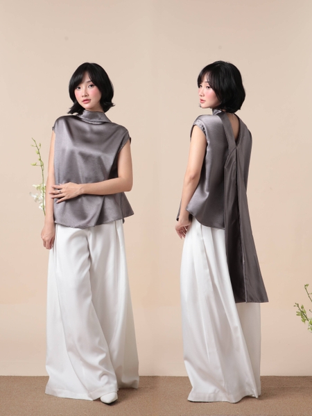 Relaxed Silk Batwing Tie-Back Top, image 2