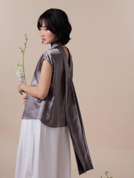 Relaxed Silk Batwing Tie-Back Top, image 5