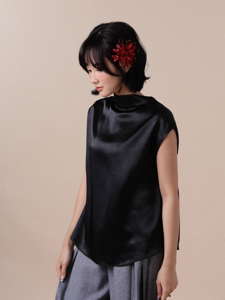 Relaxed Silk Batwing Tie-Back Top, image 7