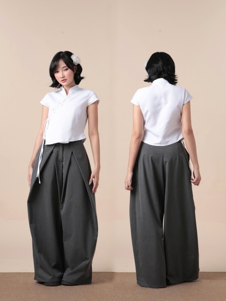 Cropped Mandarin-Collar Tie Top, image 3