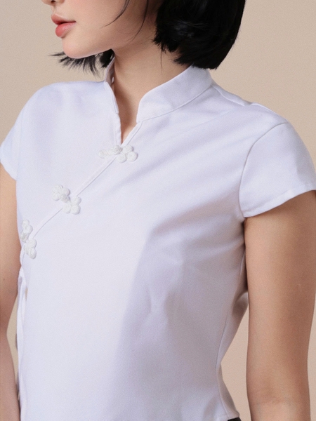 Cropped Mandarin-Collar Tie Top, image 5