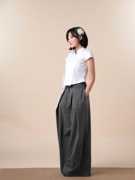 Cropped Mandarin-Collar Tie Top, image 4