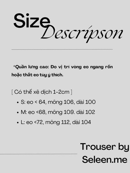 Seleen, Quần tây lưng cao ống rộng chi tiết ly gập vào, WB0202