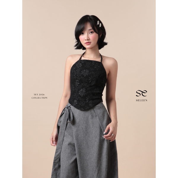 Cropped Tie-Neck Halter Top, image 10