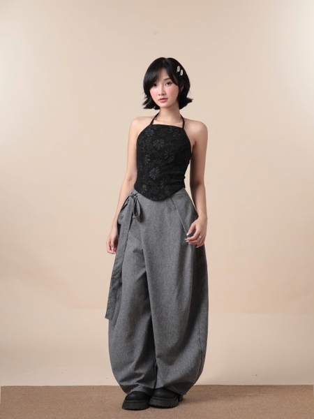 Cropped Tie-Neck Halter Top, image 7