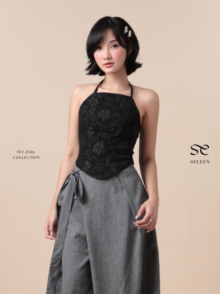 Cropped Tie-Neck Halter Top, image 11