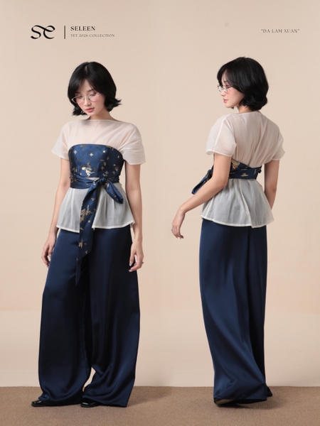 Short-Sleeve Top and Jacquard Bandeau Set