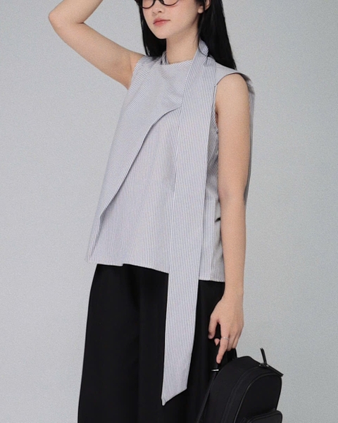 High-Neck Sleeveless Cross-Front Shirt, image 13