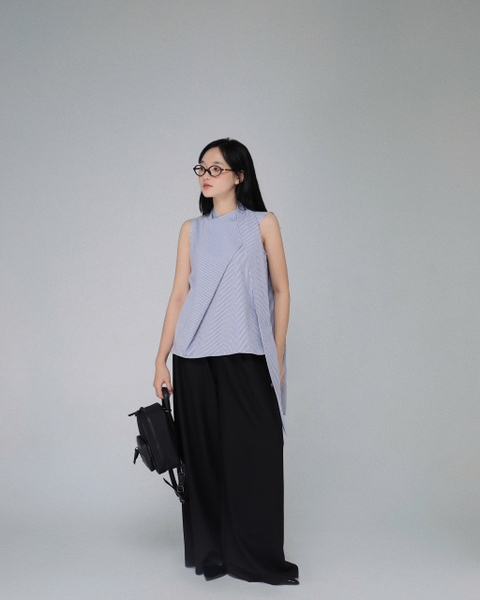 High-Neck Sleeveless Cross-Front Shirt, image 10