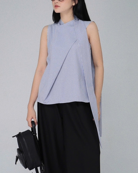 High-Neck Sleeveless Cross-Front Shirt, image 12