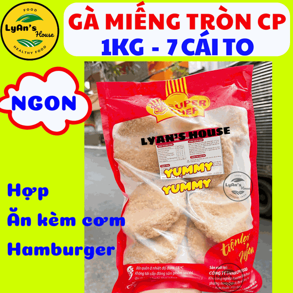 Miếng Gà Hình TRÒN CP 1kg (7 Cái) - Hợp Topping Tacos Mì Trộn Burger Gà