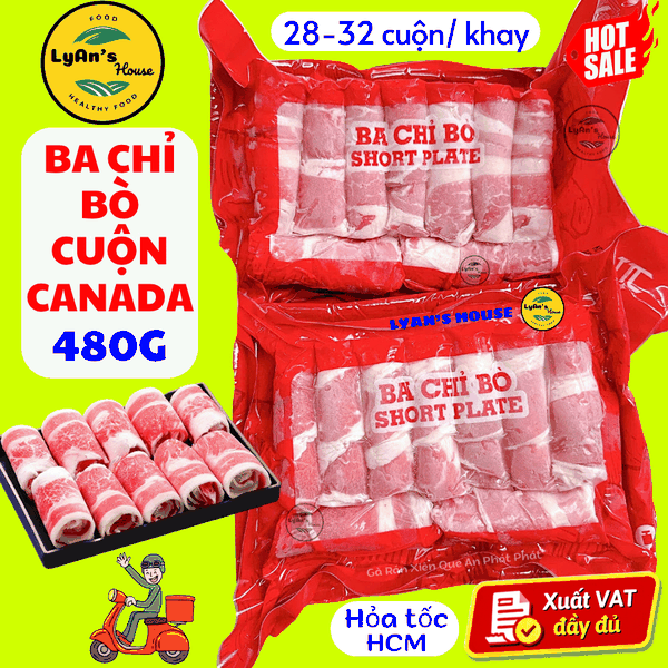 Ba Chỉ Bò Cuộn Canada 480g (28-32 Cuộn) Short Plate Beef, ba chỉ bò Mỹ, Short Plate Beef Canada Bò Cuộn Lẩu Canada 480g, Thịt Ba Chỉ Bò Đông Lạnh, Ba Chỉ Bò Cho Lẩu Nướng