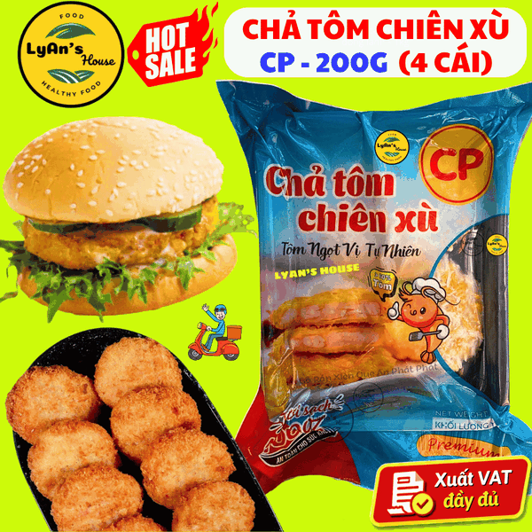 Chả Tôm Chiên Xù 200g (4 Cái) - Nguyên liệu Bánh Hamburger, Sandwich, Bánh Tacos, Ebi Katsu Chiên Giòn