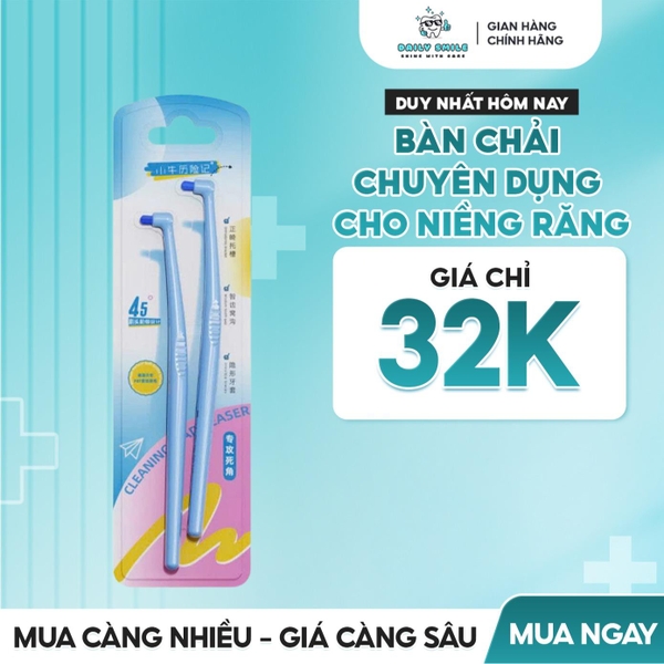 Daily Smile Bàn Chải Đầu Nhỏ Chuyên Niềng Răng PBT Đức Cao Cấp 45° Lông Siêu Mềm Mịn Màu Xanh Hồng Tím Hộp 2 Cái