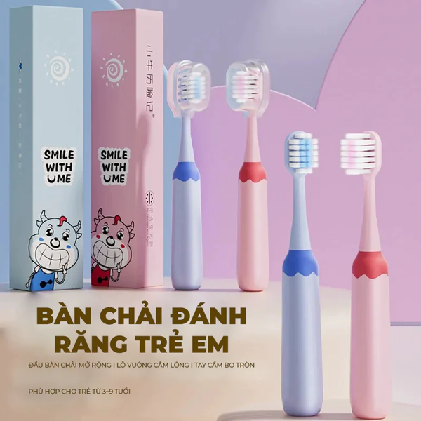 Bàn chải trẻ em vỏ hộp cán tròn - Xanh Dương