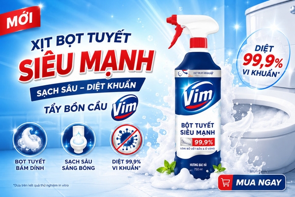 Xịt bọt tuyết siêu mạnh VIM tẩy bồn cầu - Sạch khuẩn, sáng bóng tức thì