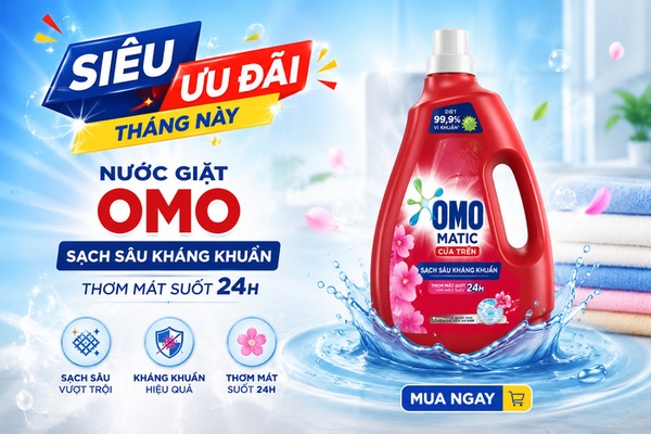 Siêu ưu đãi tháng này: Nước giặt Omo - Sạch sâu kháng khuẩn, thơm mát suốt 24h