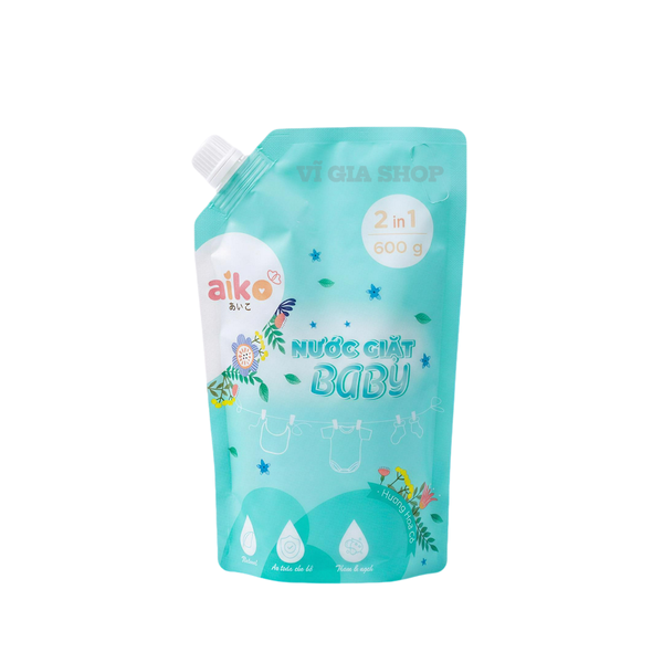 Nước Giặt Sinh Học Cho Bé AIKO Túi 600ml Công Nghệ Enzym Kháng Khuẩn Dịu Nhẹ