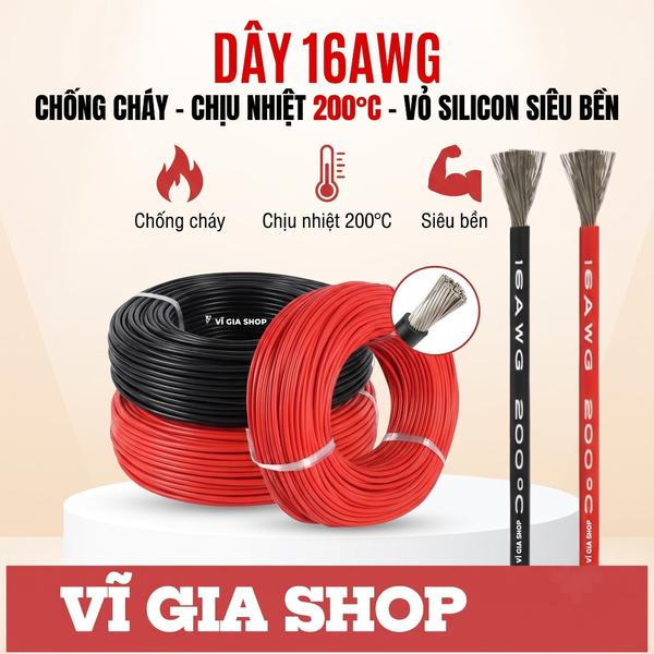 Dây Điện Silicon AWG Chịu Nhiệt Chống Cháy 200°C Lõi Đồng Mạ Niken (16AWG - 18AWG - 24AWG)