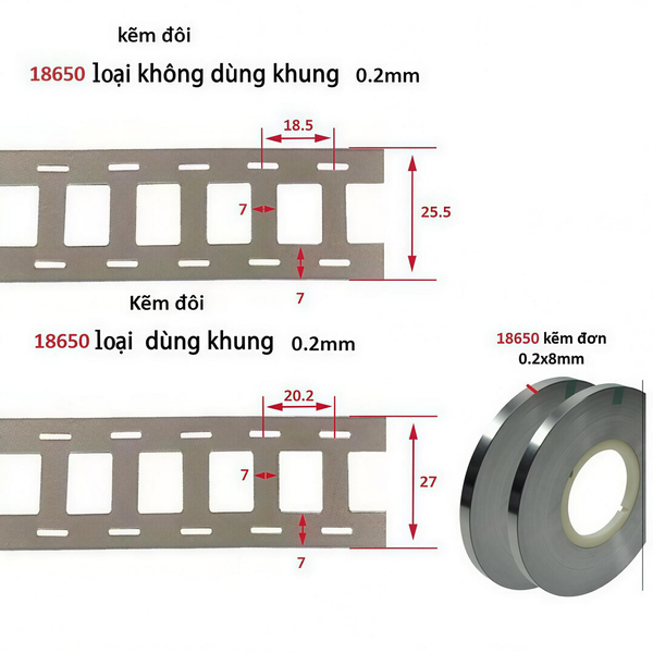 Cuộn Kẽm Đôi Hàn Cell Pin 18650 Bản Rộng 25.5mm & 27mm (Cuộn 500g Mạ Niken)