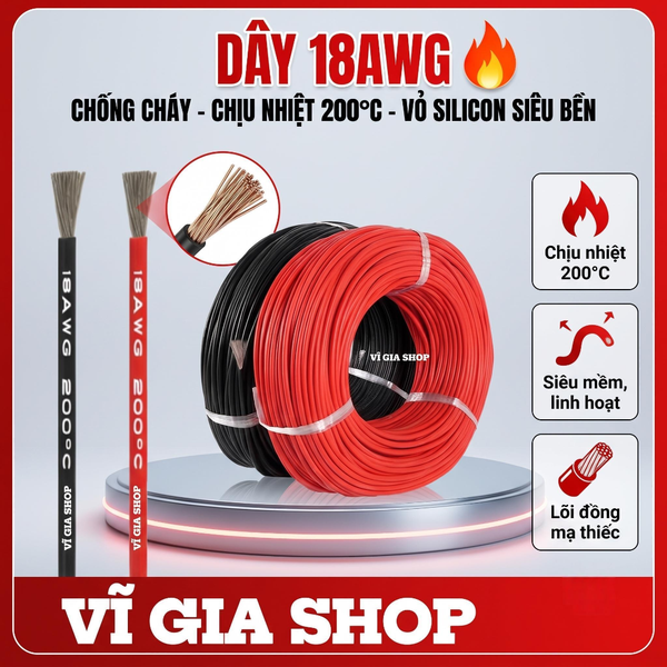 Dây Điện Silicon AWG Chịu Nhiệt Chống Cháy 200°C Lõi Đồng Mạ Niken (16AWG - 18AWG - 24AWG)
