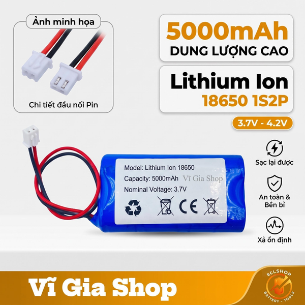 Pin Sạc Lithium-ion 1S 3.7V 5000mAh Jack XH 2.54mm (Tích Hợp Mạch BMS 3A)