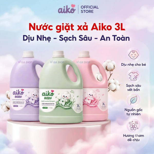 Nước Giặt Sinh Học Cho Bé AIKO Can 3 Lít Công Nghệ Enzym Kháng Khuẩn Dịu Nhẹ