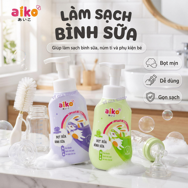 Bọt Rửa Bình Sữa Và Rau Củ Quả AIKO 500ml Công Nghệ Sinh Học An Toàn Cho Bé