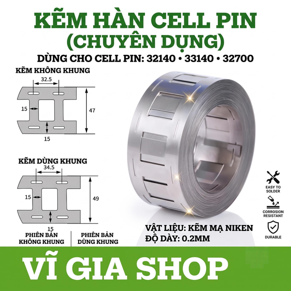 Cuộn Kẽm Hàn Cell Pin 32140 - 33140 - 32700 Dày 0.2mm (500g Mạ Niken Có Khung & Không Khung)