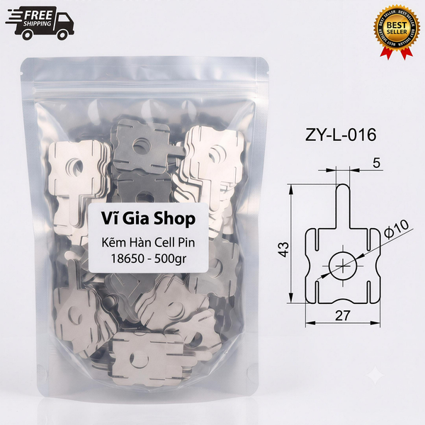 500g Kẽm Vuông 2P Hàn Cell Pin 18650 Dày 0.2mm Rộng 27mm Mạ Niken Mã ZY-L-016 - Vĩ Gia Shop