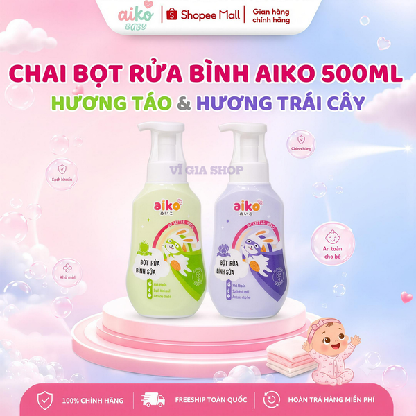 Bọt Rửa Bình Sữa Và Rau Củ Quả AIKO 500ml Công Nghệ Sinh Học An Toàn Cho Bé