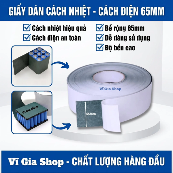 Giấy Cách Điện Cách Nhiệt Bản Rộng 65mm Dày 0.2mm Có Keo – Giấy Đại Mạch Bọc Khối Pin Li-ion