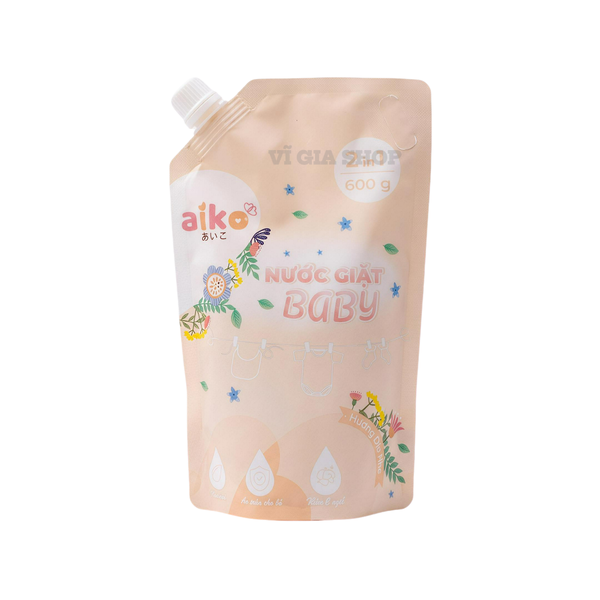 Nước Giặt Sinh Học Cho Bé AIKO Túi 600ml Công Nghệ Enzym Kháng Khuẩn Dịu Nhẹ