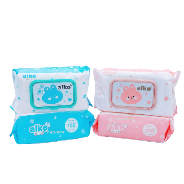 Khăn Ướt Đa Năng AIKO 100 Tờ Có Nắp Đậy Không Mùi Và Kháng Khuẩn Nano Bạc