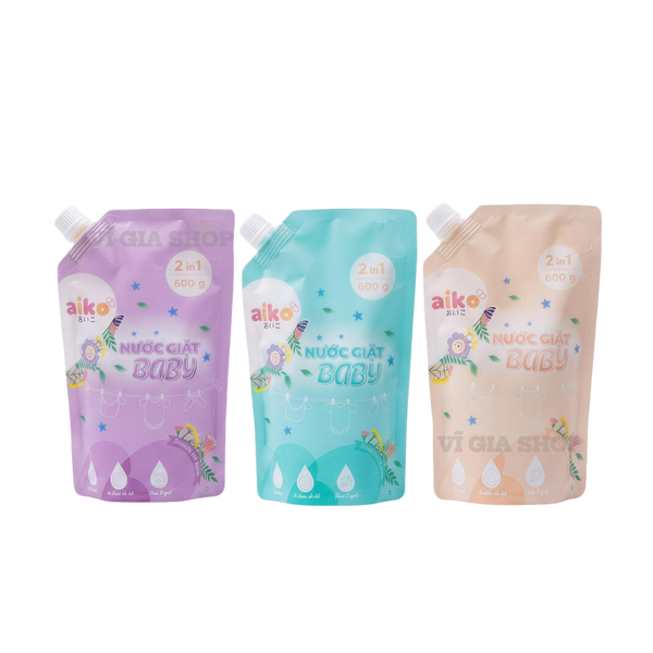 Nước Giặt Sinh Học Cho Bé AIKO Túi 600ml Công Nghệ Enzym Kháng Khuẩn Dịu Nhẹ