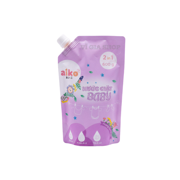 Nước Giặt Sinh Học Cho Bé AIKO Túi 600ml Công Nghệ Enzym Kháng Khuẩn Dịu Nhẹ