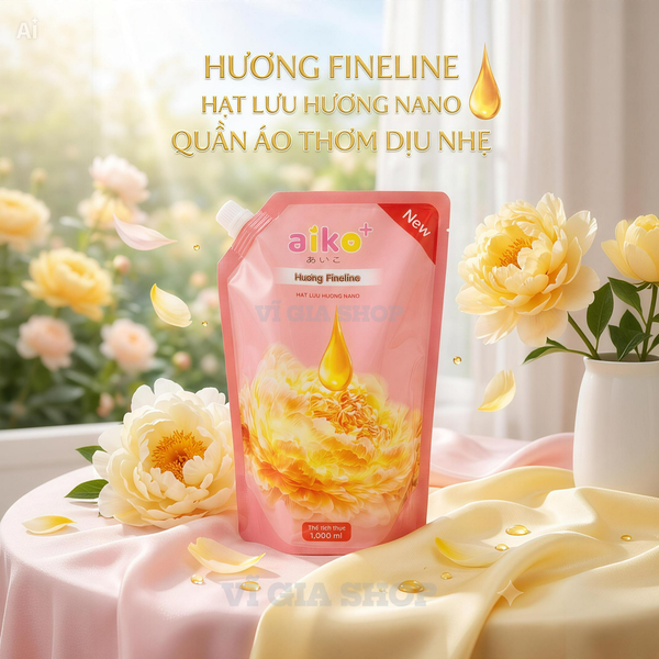 Nước Xả Vải AIKO Túi 1L Công Nghệ Hạt Lưu Hương Nano Mềm Vải Tự Nhiên