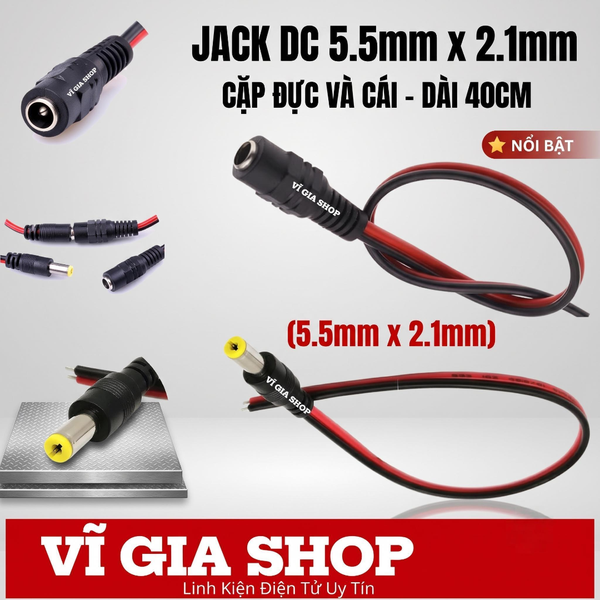 Cặp Dây Jack Nối Nguồn DC Đực Cái 5.5mm x 2.1mm Dài 20cm Lõi Đồng