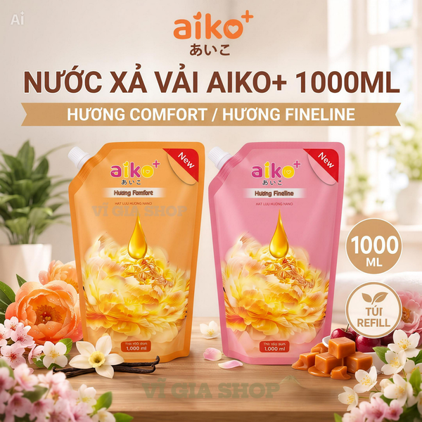 Combo Bộ Đôi Giặt Xả AIKO Tiết Kiệm (1 Túi Nước Giặt Sinh Học 3.2L + 1 Túi Nước Xả Vải Đậm Đặc 1L)