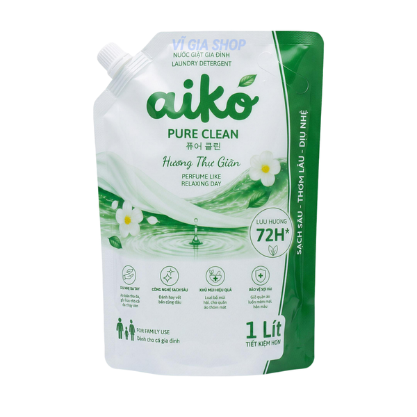 Nước Giặt Sinh Học AIKO Túi 1L Đậm Đặc Hương Hoa Tự Nhiên Tiết Kiệm Dùng Thử