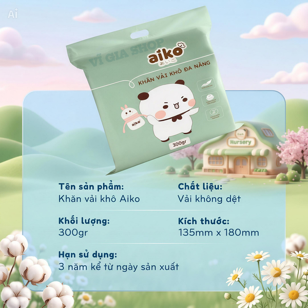 Khăn Vải Khô Đa Năng AIKO 300g Vải Không Dệt Mềm Mịn An Toàn Cho Trẻ Sơ Sinh