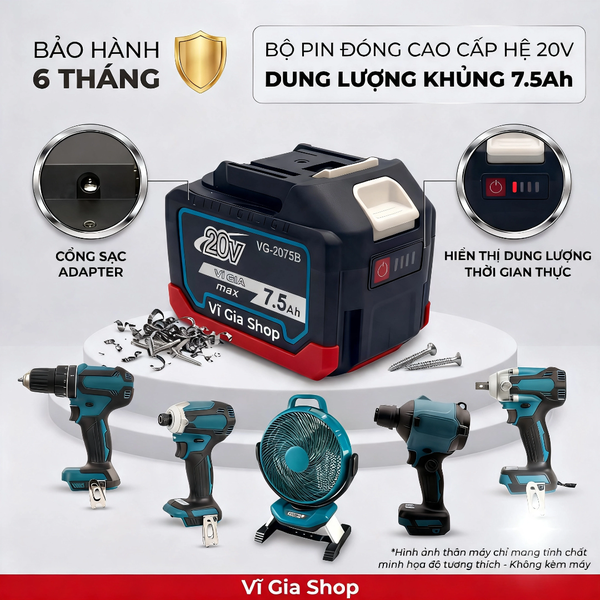 Pin Đóng Chân Phổ Thông 20V-21V 7500mAh 15 Cell Chống Sốc Xả 75A