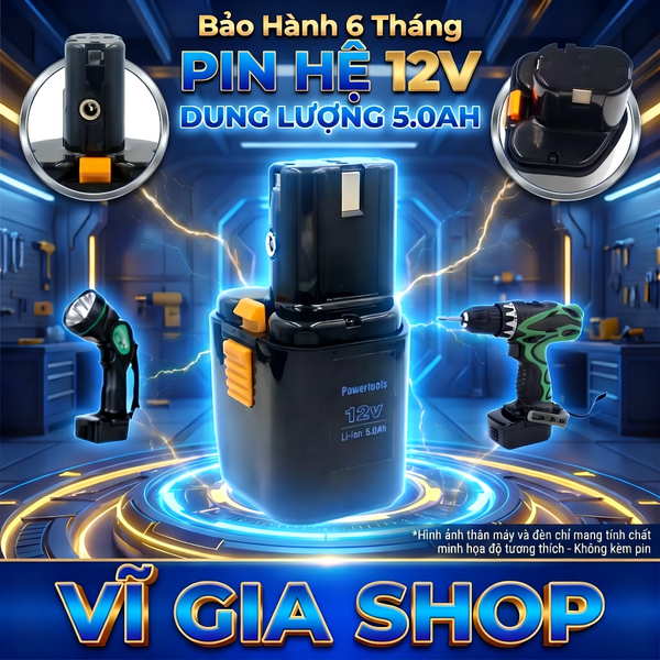 Pin Máy Khoan Cắm Đứng 12V Dung Lượng 5000mAh 6 Cell Xả Cao 50A Phom Chuẩn Bãi Nhật