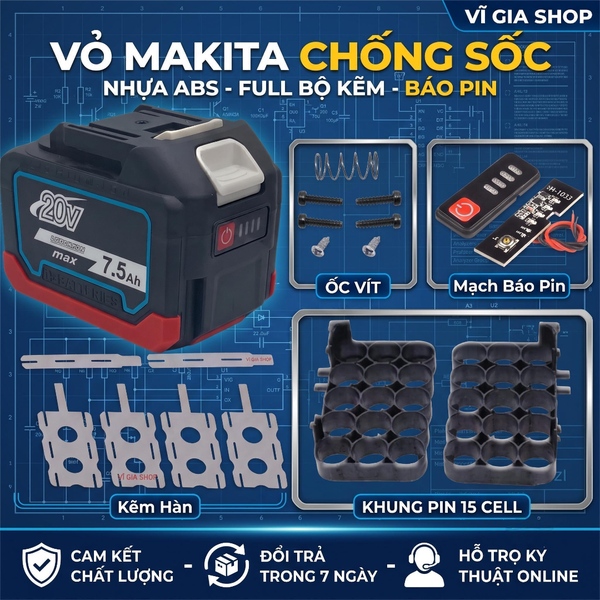 Vỏ Pin Chân Phổ Thông M21 Chống Sốc 3 Hàng 15 Cell 18650 Full Phụ Kiện