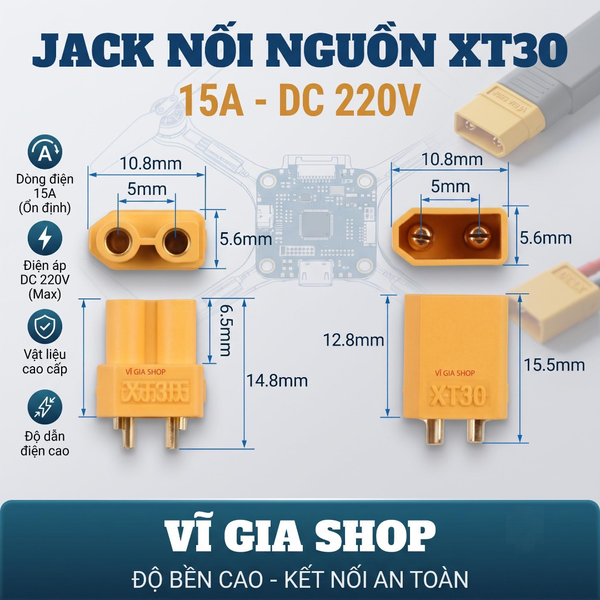 Cặp Giắc Cắm Nguồn XT30 / XT60 Chịu Tải Cao Mạ Vàng Chống Cháy (Đực + Cái)