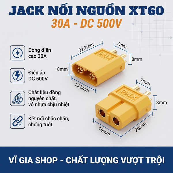 Cặp Giắc Cắm Nguồn XT30 / XT60 Chịu Tải Cao Mạ Vàng Chống Cháy (Đực + Cái)