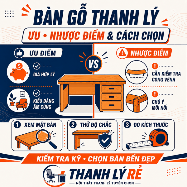 Bàn gỗ thanh lý – ưu nhược điểm và cách chọn