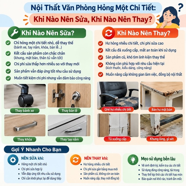 Nội Thất Văn Phòng Hỏng Một Chi Tiết: Khi Nào Nên Sửa, Khi Nào Nên Thay?