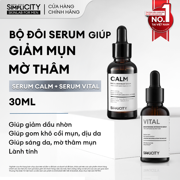 Combo serum giảm mụn mờ thâm Calm và Vital Pro
